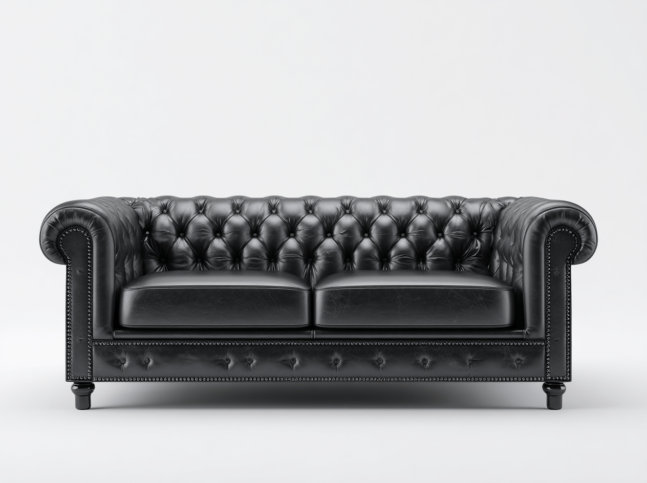 Canapé 2 places en cuir synthétique – noir – style Chesterfield compact