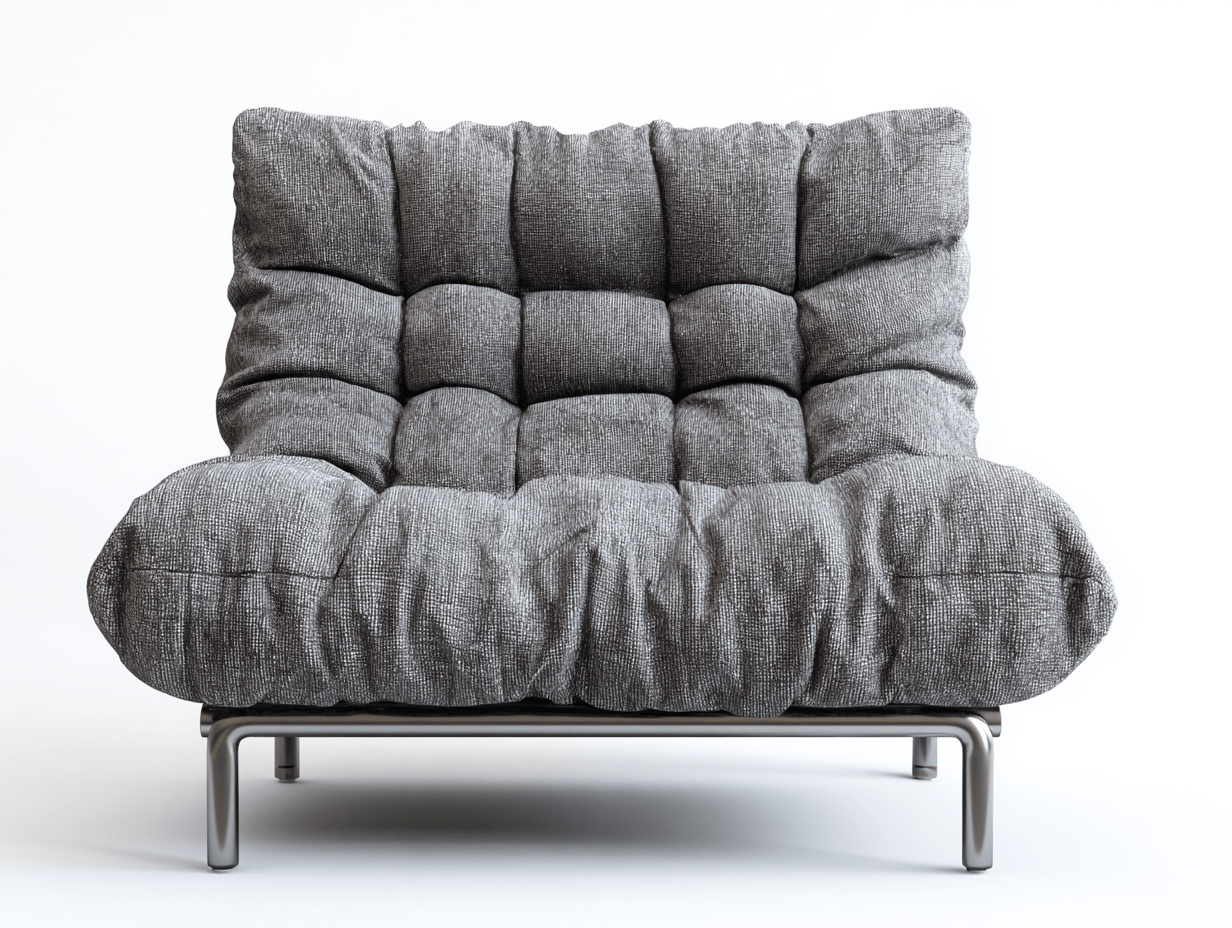 Fauteuil style futon en tissu – gris – structure métallique basse