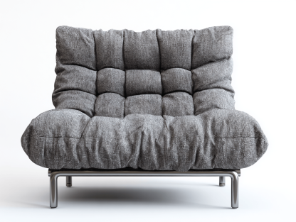 Fauteuil style futon en tissu – gris – structure métallique basse