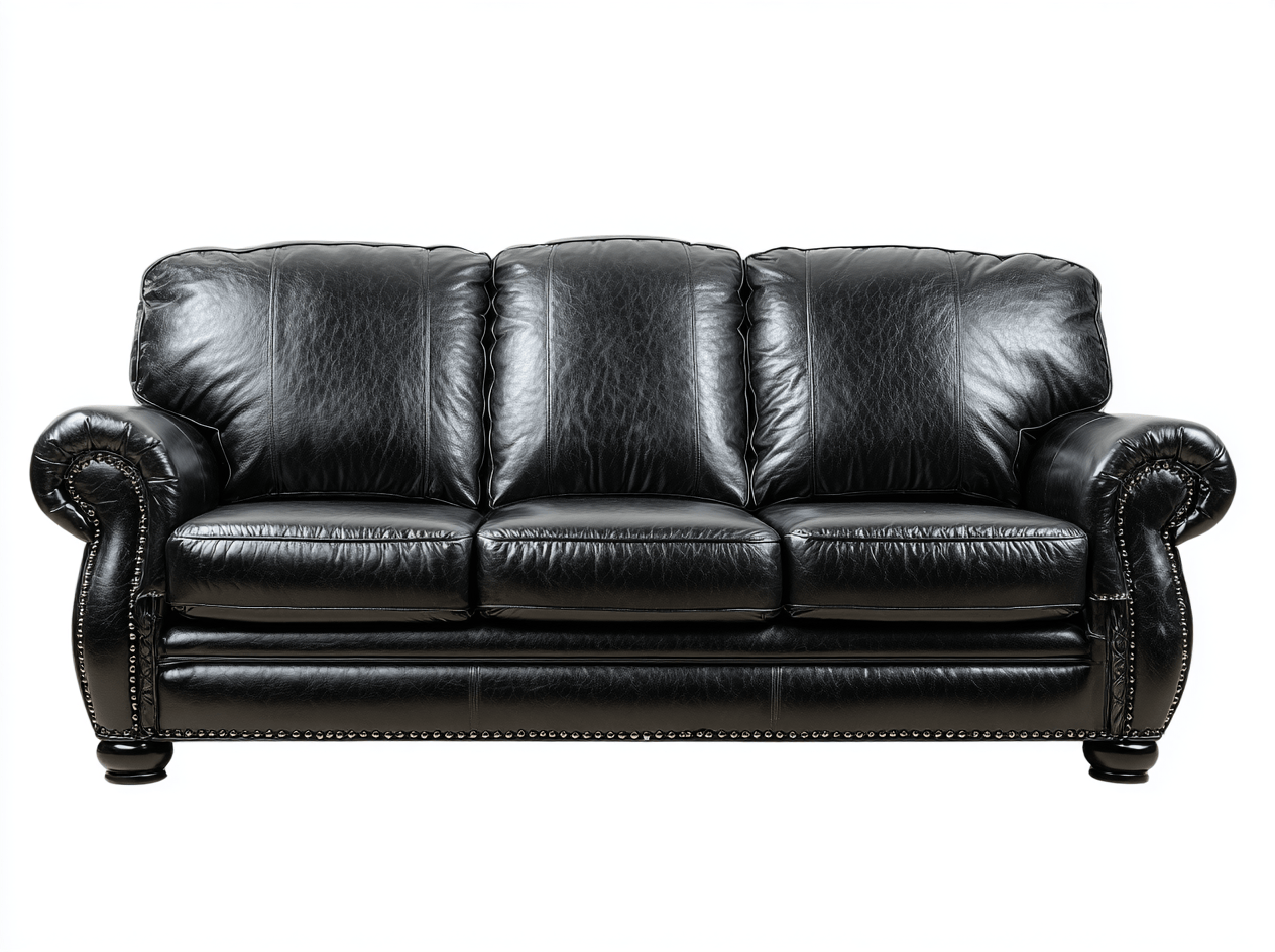 Canapé 3 places – cuir synthétique noir – accoudoirs roulés