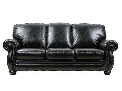 Canapé 3 places – cuir synthétique noir – accoudoirs roulés