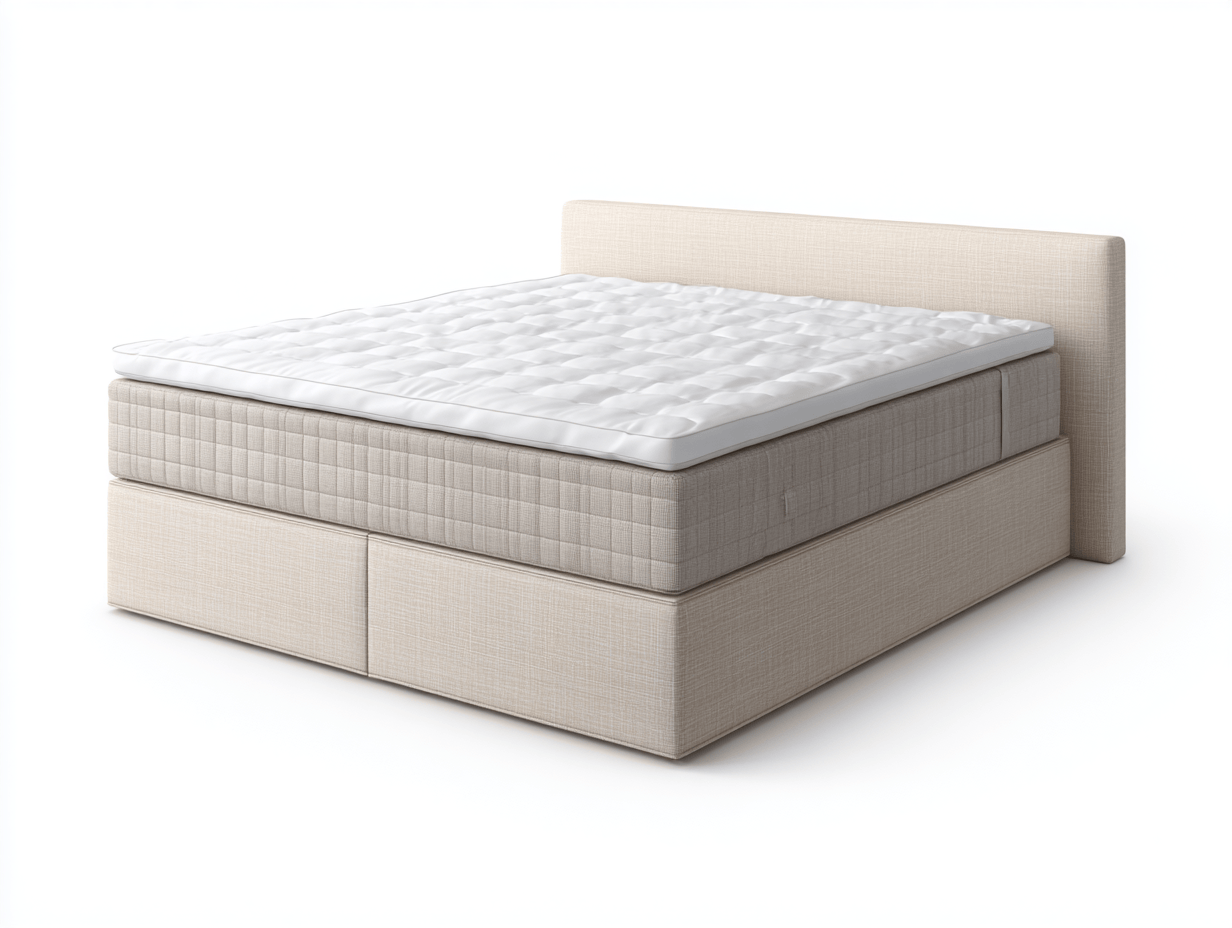 Lit double tapissé – tissu beige – style contemporain