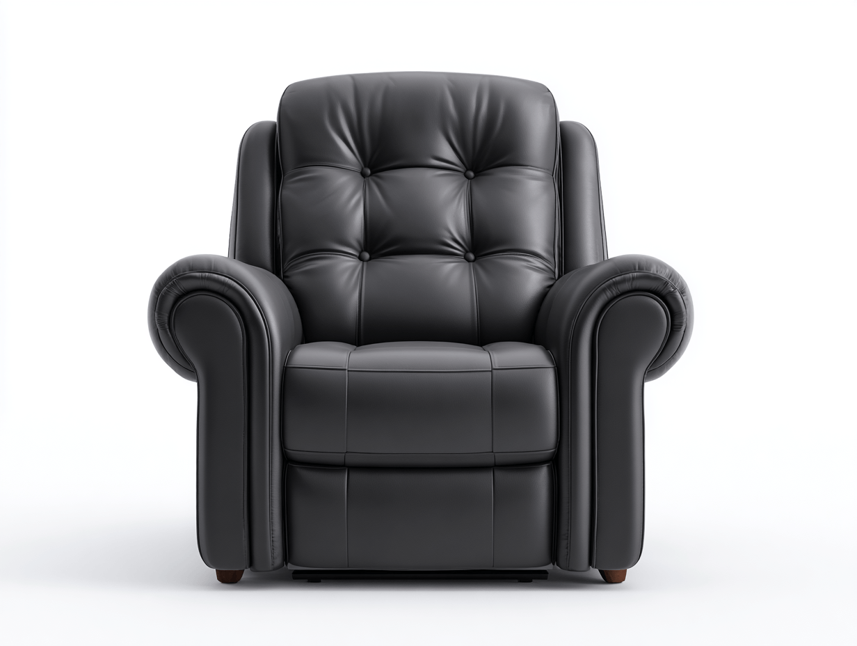 Fauteuil fixe - cuir synthétique noir - avec dossier capitonné et accoudoirs arrondis