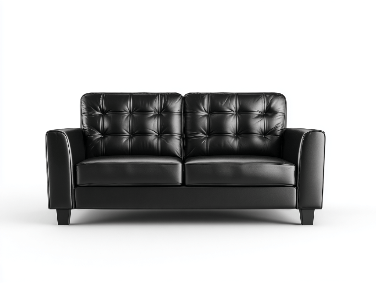 Canapé 2 places – cuir synthétique noir – design capitonné contemporain