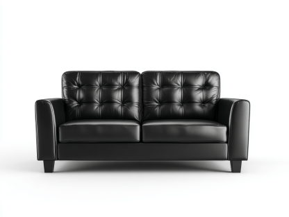 Canapé 2 places – cuir synthétique noir – design capitonné contemporain