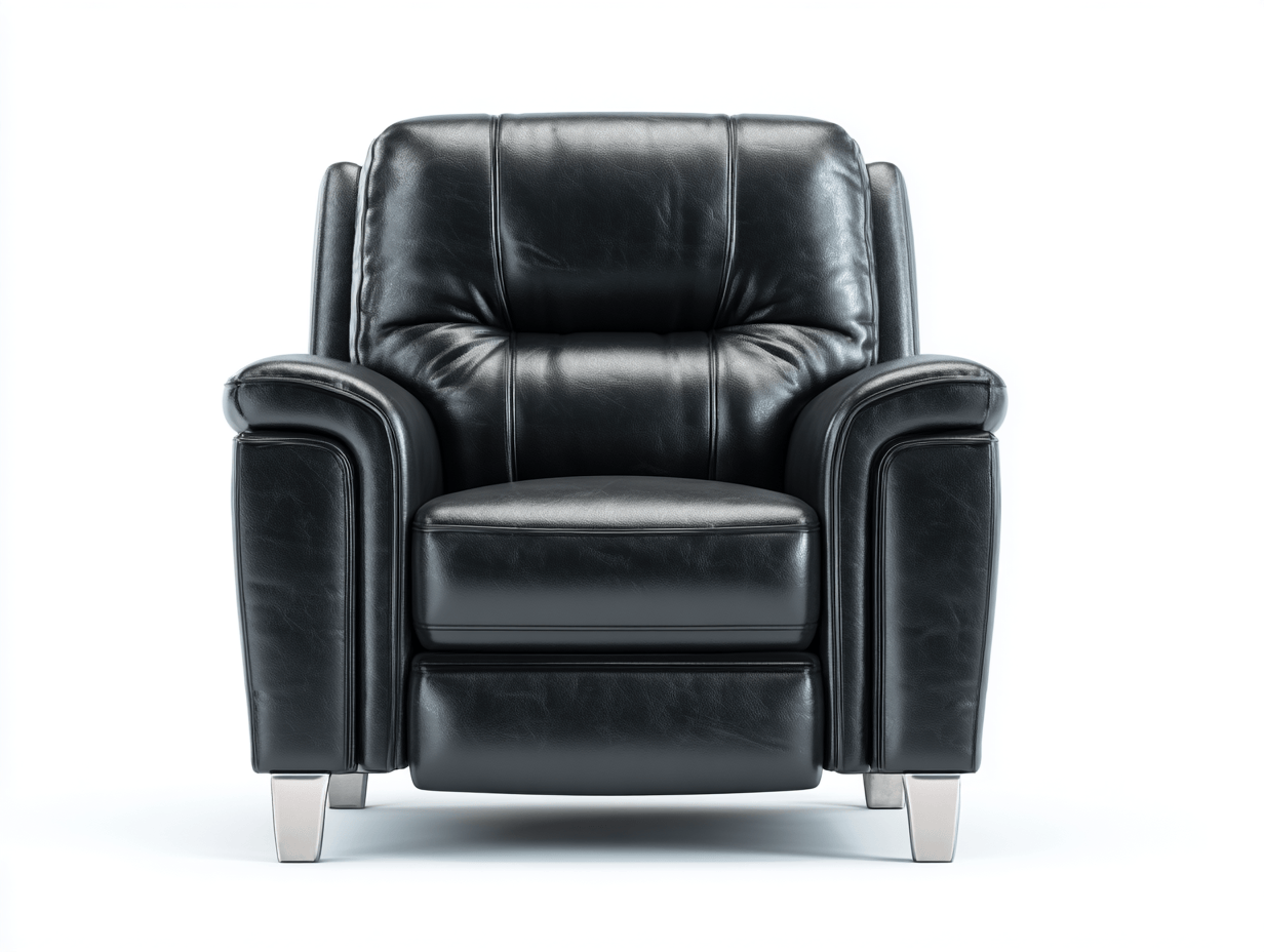 Fauteuil fixe - cuir synthétique noir - pieds en métal chromé et design contemporain