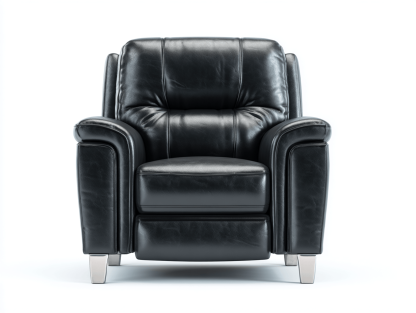 Fauteuil fixe - cuir synthétique noir - pieds en métal chromé et design contemporain