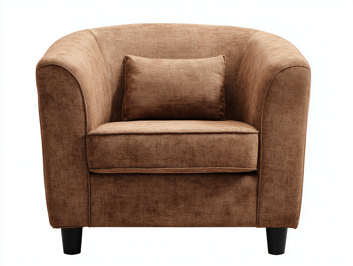 Fauteuil en tissu – marron – design arrondi avec coussin lombaire