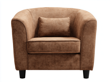 Fauteuil en tissu – marron – design arrondi avec coussin lombaire