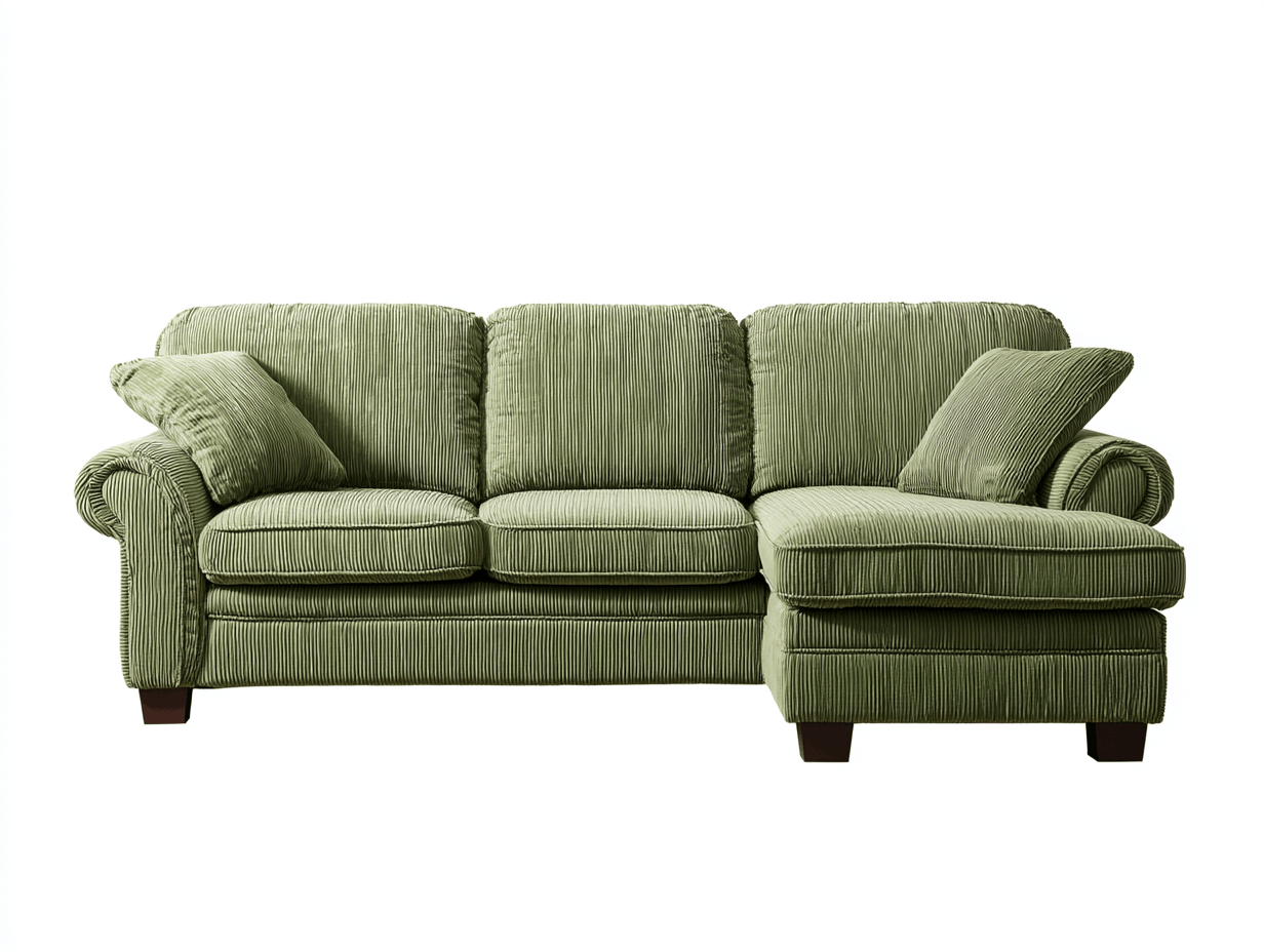 Canapé d'angle en velours côtelé – vert – avec méridienne intégrée