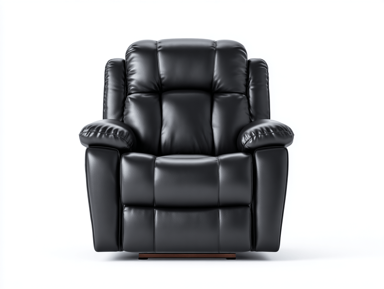 Fauteuil en cuir synthétique noir – dossier rembourré et accoudoirs épais