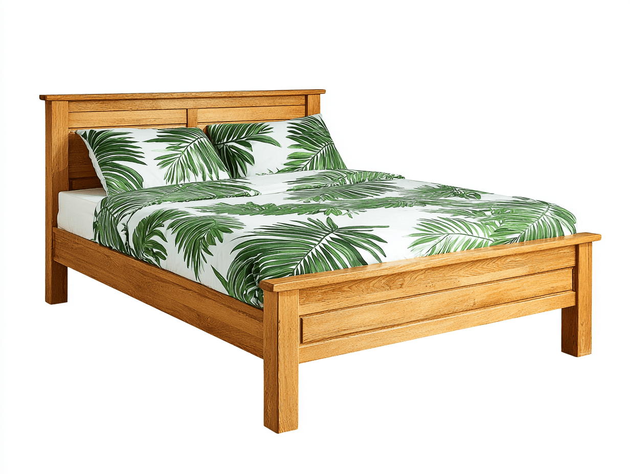 Lit double en bois massif – chêne naturel – design classique avec tête et pied de lit