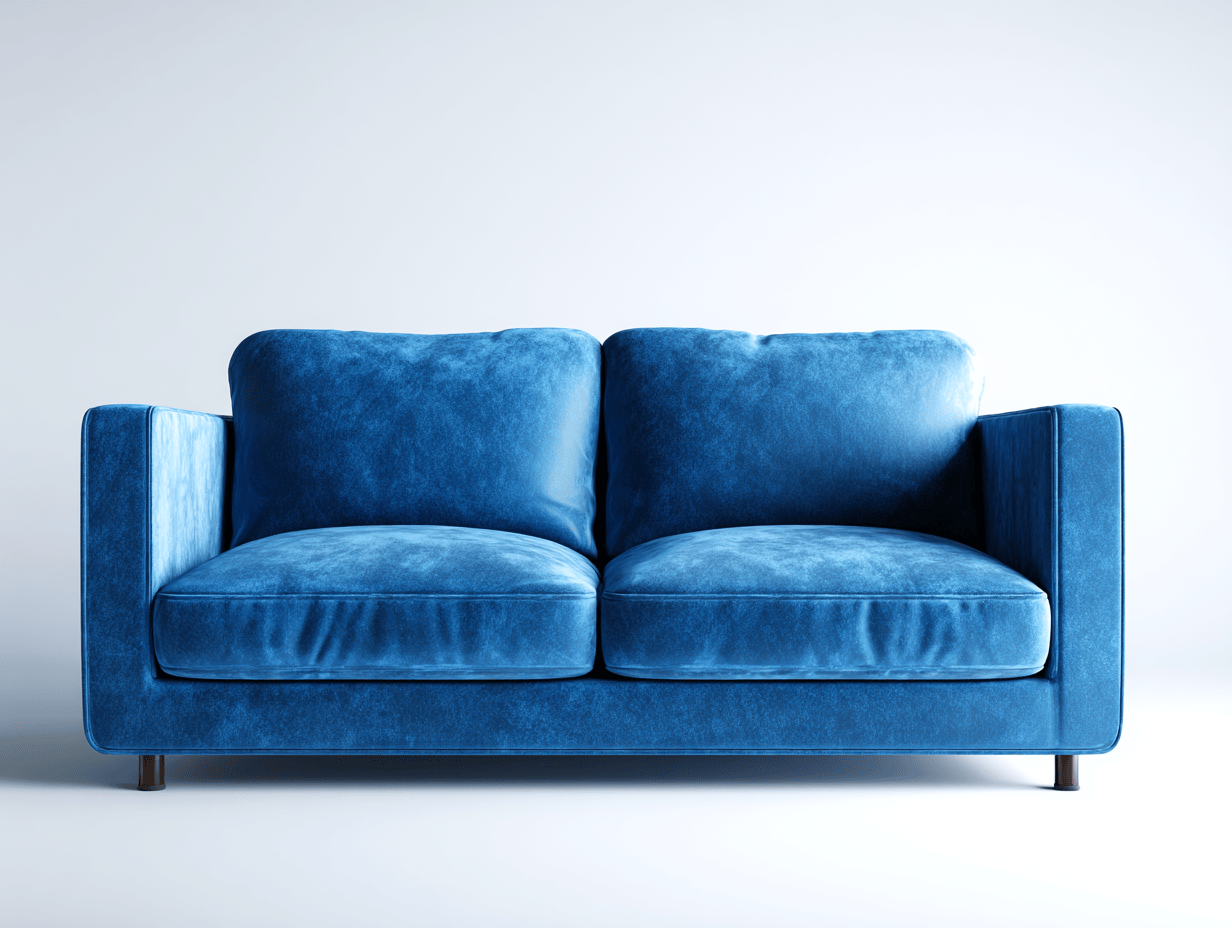Canapé 2 places – tissu effet velours – bleu – design moderne avec pieds métalliques