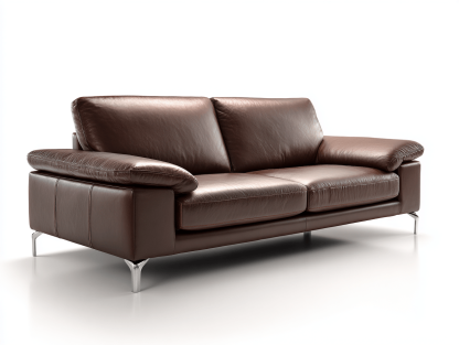 Canapé 2 places – cuir véritable marron foncé – accoudoirs larges et pieds chromés