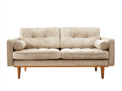 Canapé 2 places en tissu côtelé – beige – style mid-century – pour salon