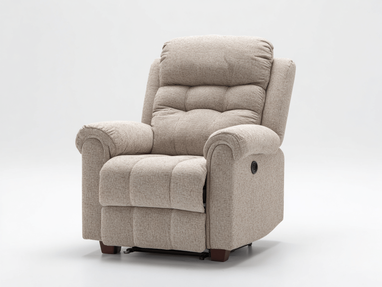 Fauteuil inclinable - tissu beige - avec dossier rembourré et repose-pieds intégré