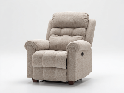 Fauteuil inclinable - tissu beige - avec dossier rembourré et repose-pieds intégré