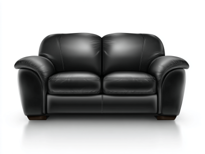 Canapé 2 places – cuir synthétique noir – accoudoirs arrondis et rembourrage généreux