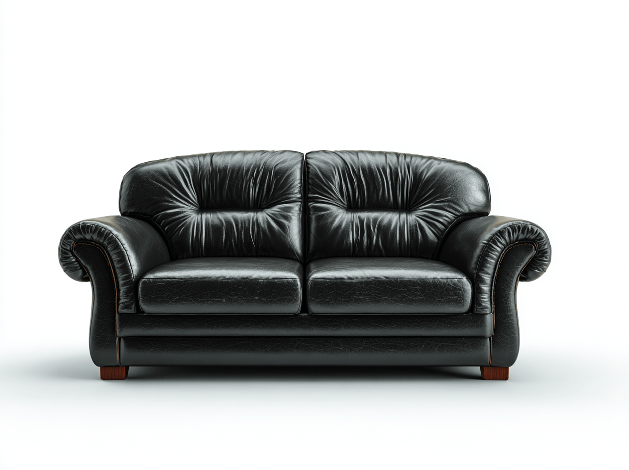 Canapé 2 places – cuir synthétique noir – design classique arrondi