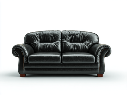 Canapé 2 places – cuir synthétique noir – design classique arrondi