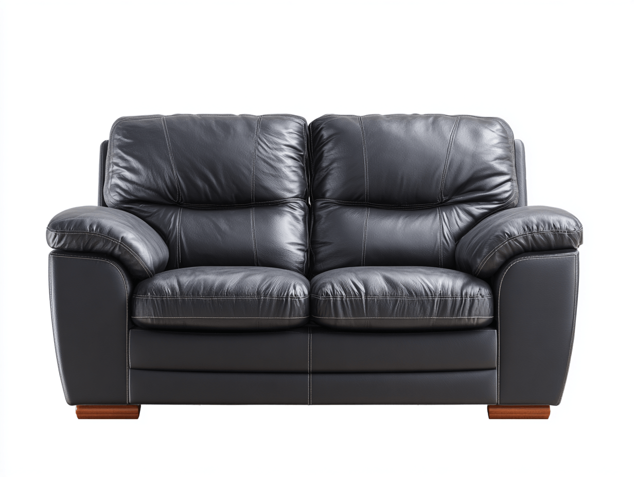 Canapé 2 places – cuir synthétique noir – rembourrage généreux et pieds en bois