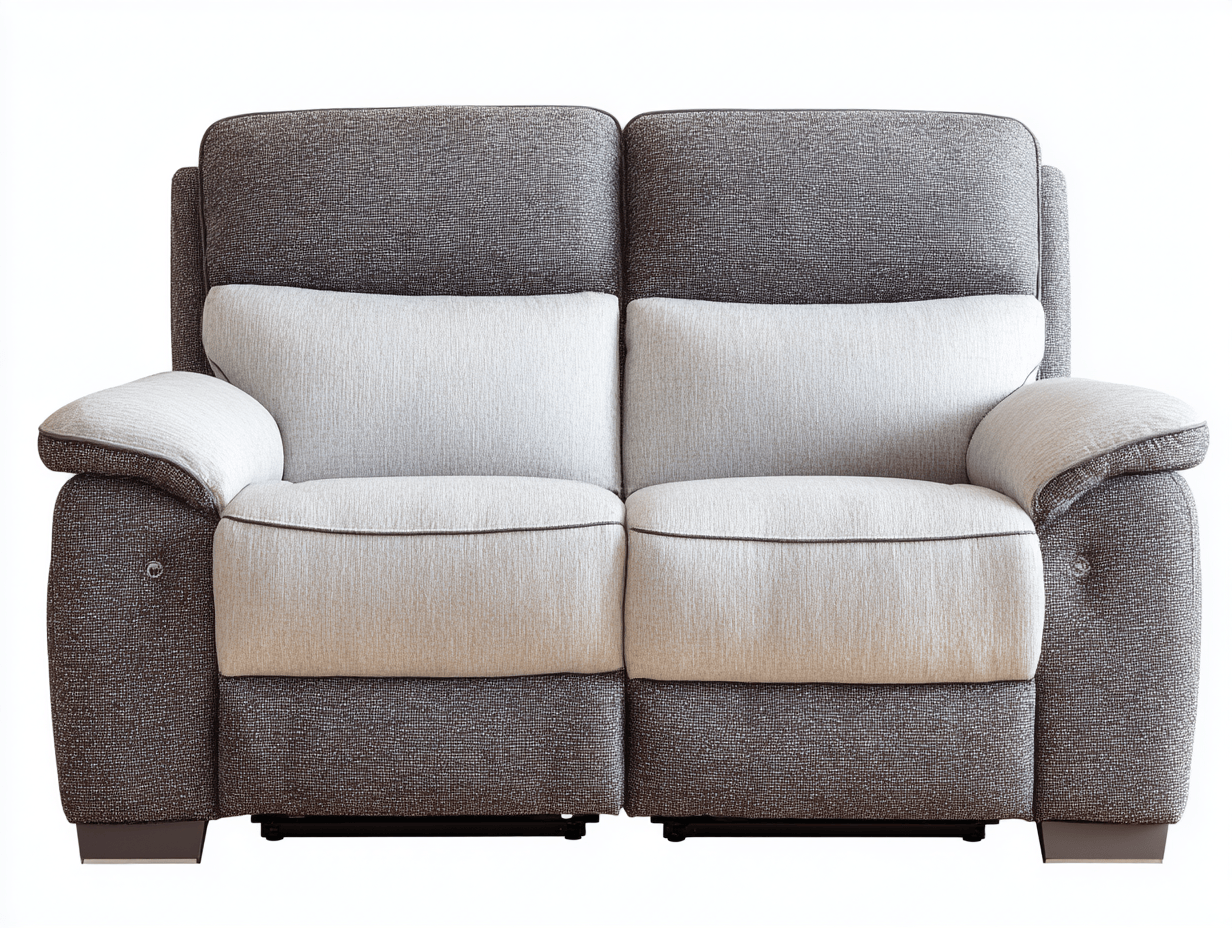 Canapé 2 places en tissu – gris foncé/beige – fixe avec coussins bicolores rembourrés