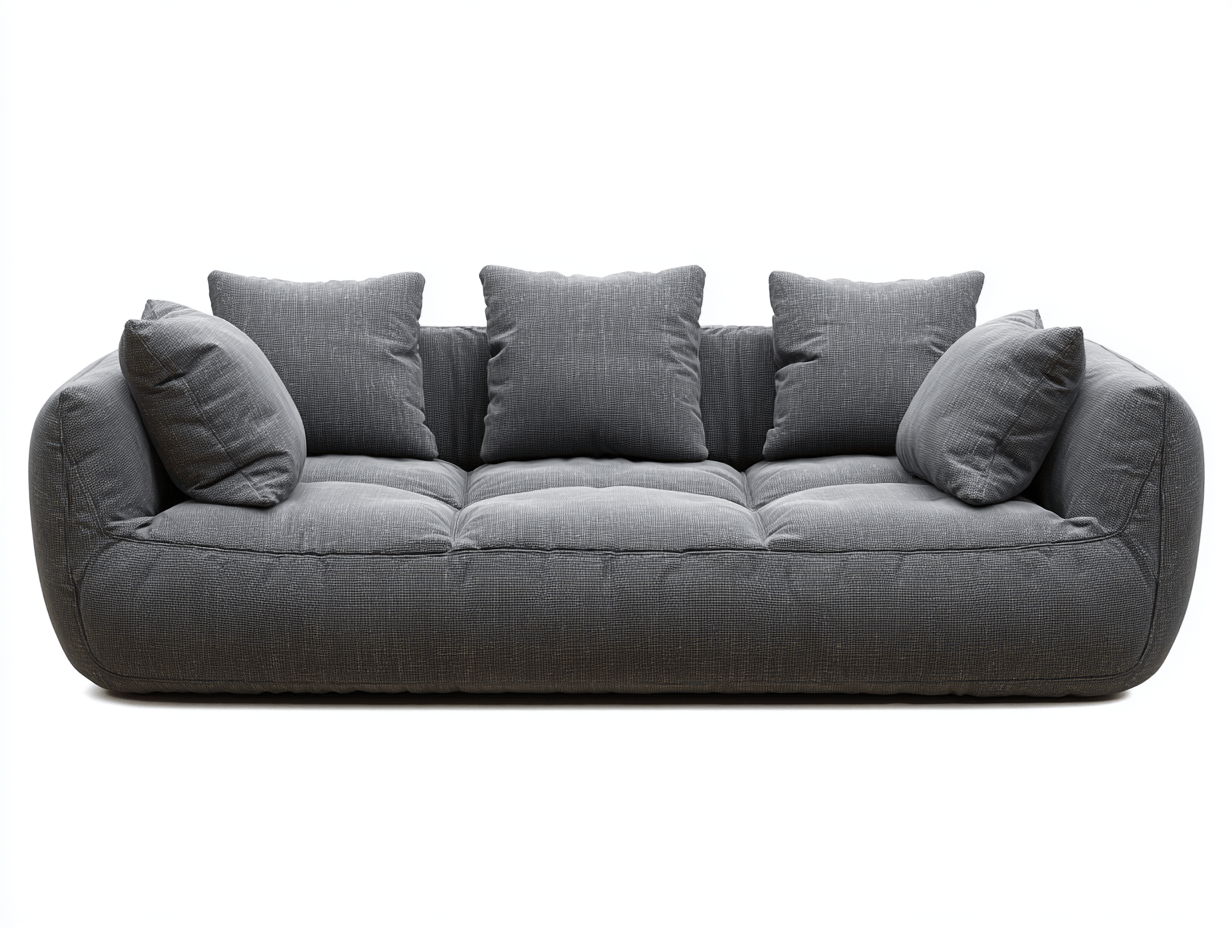 Canapé 3 places – tissu gris foncé – avec dossier rembourré et assise matelassée intégrée