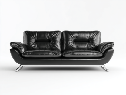 Canapé 2 places – cuir synthétique noir – design contemporain avec pieds chromés