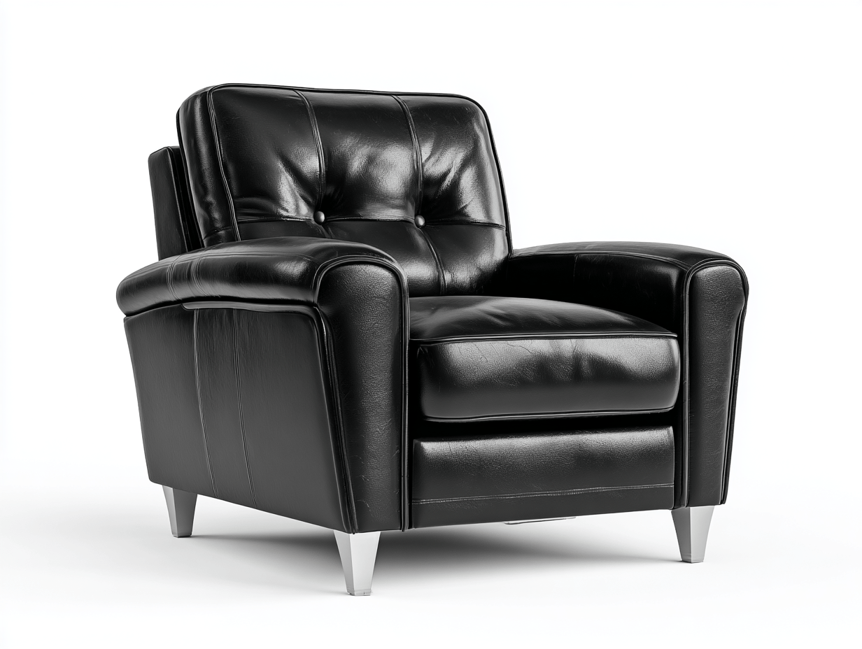 Fauteuil en cuir synthétique noir – pieds en métal chromé – dossier matelassé boutonné