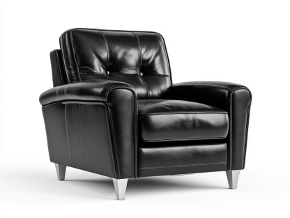 Fauteuil en cuir synthétique noir – pieds en métal chromé – dossier matelassé boutonné