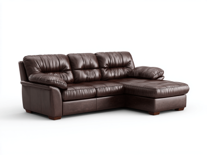 Canapé d’angle 3 places – cuir synthétique marron foncé – avec méridienne fixe et dossier matelassé
