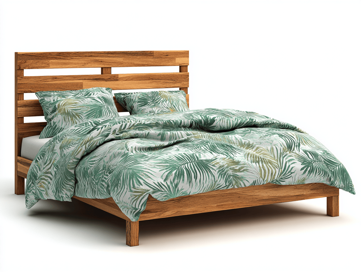 Lit double en bois massif – chêne naturel – tête de lit à lattes horizontales