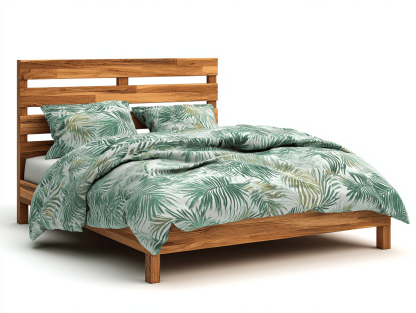 Lit double en bois massif – chêne naturel – tête de lit à lattes horizontales