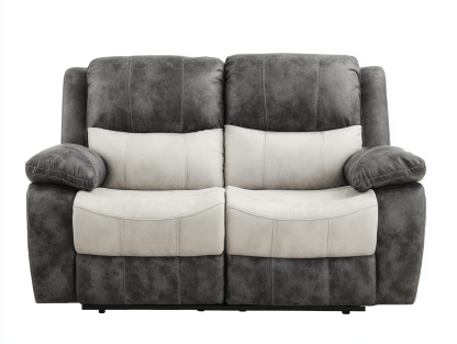 Canapé deux places - cuir synthétique gris/beige - style relax bicolore avec accoudoirs rembourrés