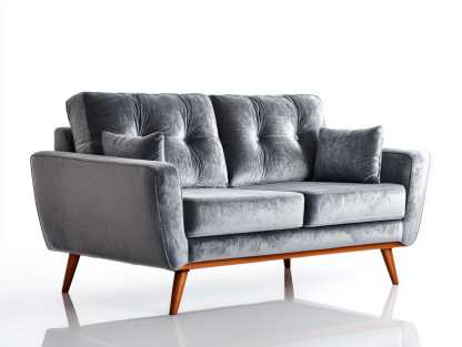 Canapé 2 places en tissu velours – gris – pour salon