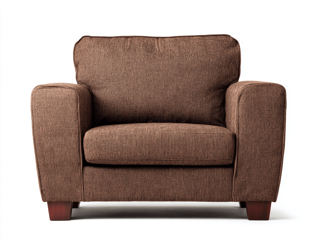 Fauteuil en tissu – brun – assise rembourrée et accoudoirs larges