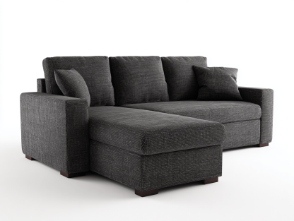 Canapé d'angle en tissu – gris foncé – avec méridienne intégrée et coussins inclus