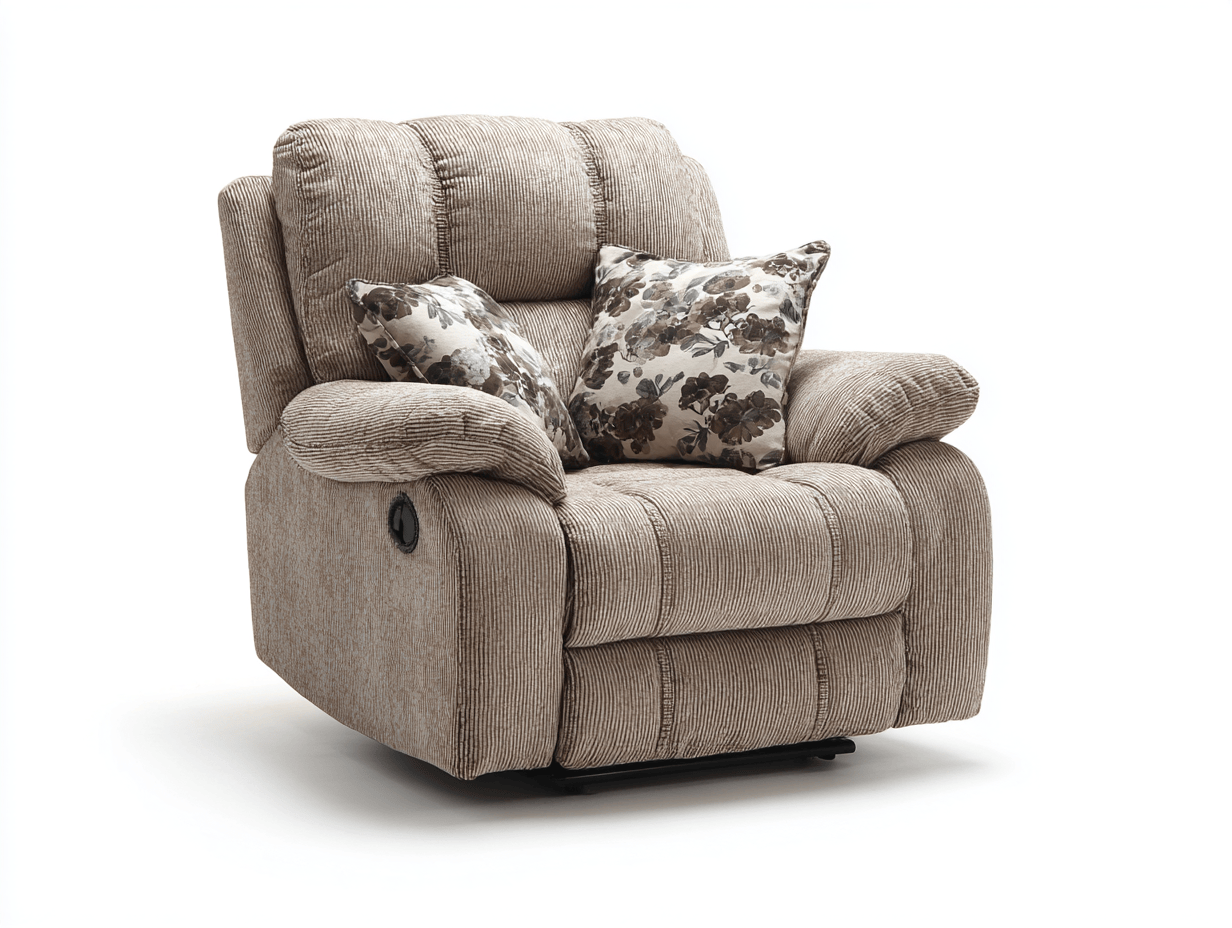 Fauteuil inclinable – tissu beige – avec deux coussins décoratifs
