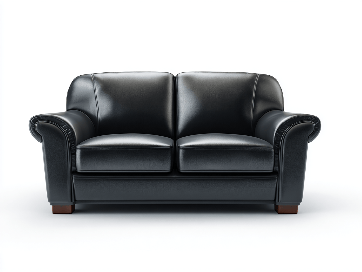 Canapé 2 places – similicuir noir – design classique à accoudoirs arrondis