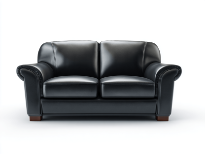 Canapé 2 places – similicuir noir – design classique à accoudoirs arrondis