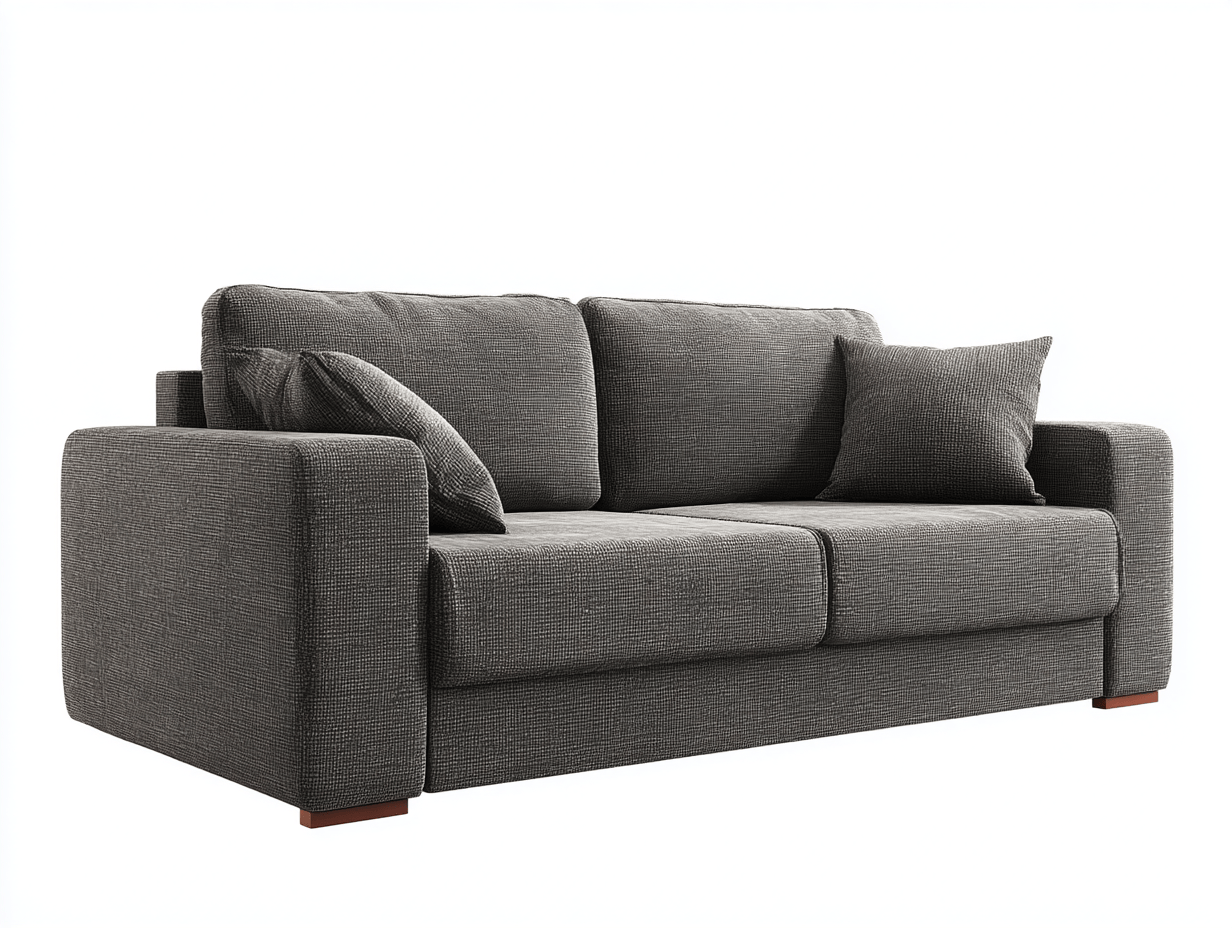 Canapé 3 places – tissu – gris foncé – avec coussins modernes