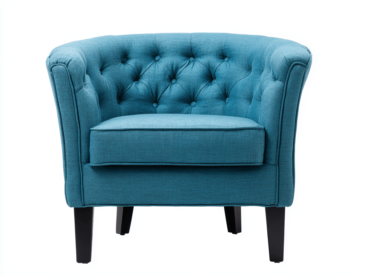 Fauteuil en tissu capitonné – bleu – avec pieds noirs