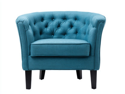 Fauteuil en tissu capitonné – bleu – avec pieds noirs