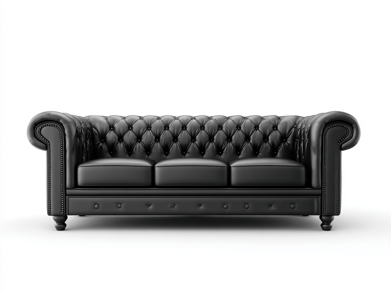 Canapé 3 places – cuir synthétique noir – style classique capitonné