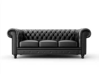 Canapé 3 places – cuir synthétique noir – style classique capitonné