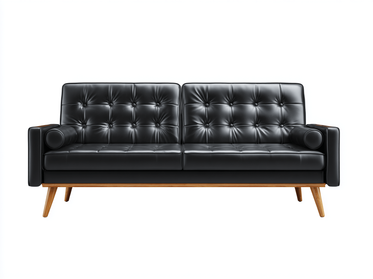 Canapé 3 places en similicuir – noir – pieds en bois
