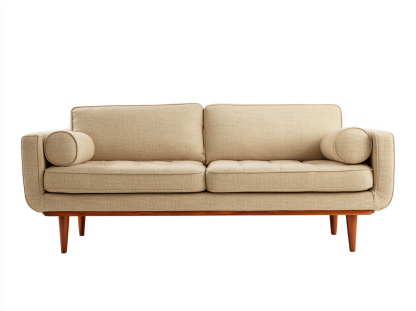 Canapé 2 places en tissu – beige – style mid-century – pour salon