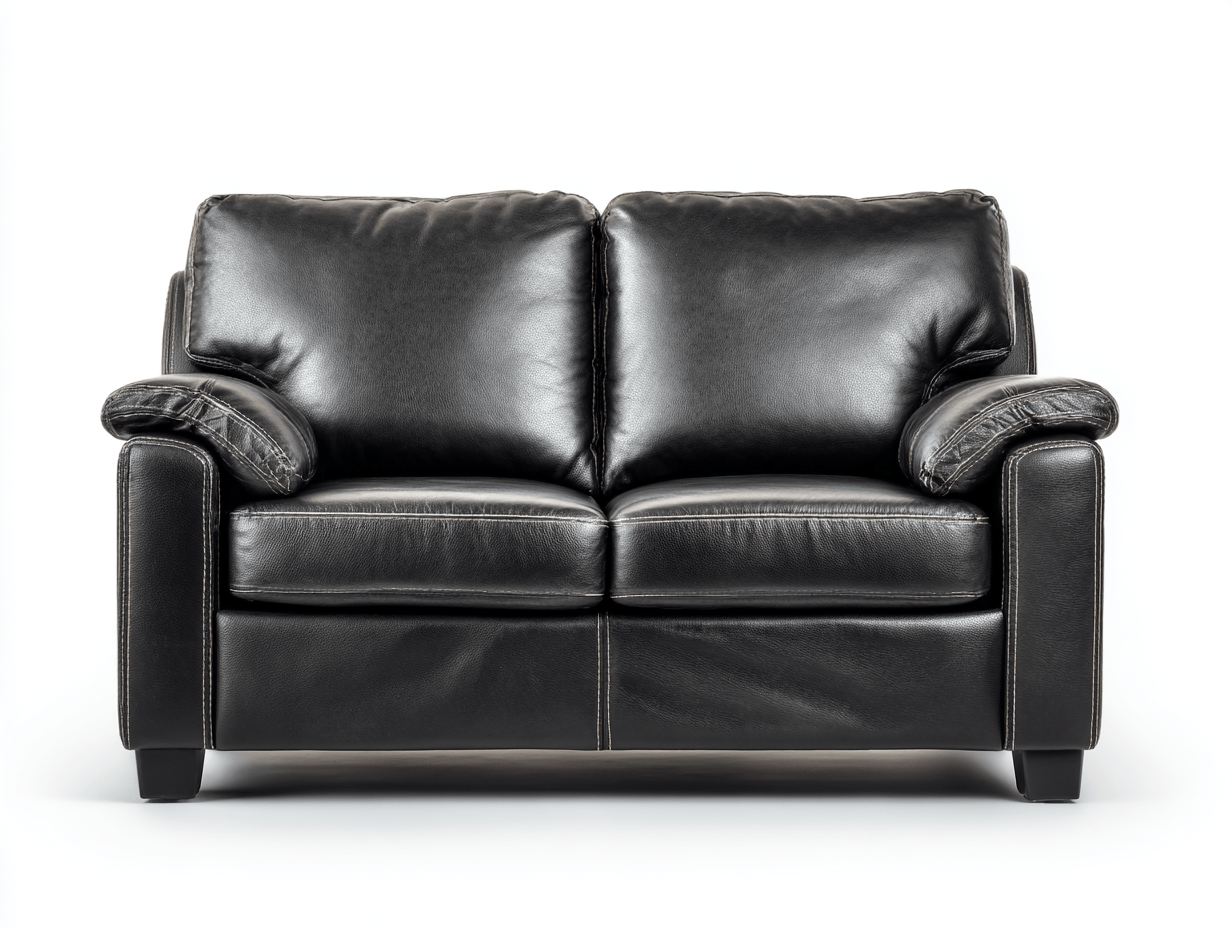 Canapé 2 places – cuir synthétique noir – assises rembourrées confortables