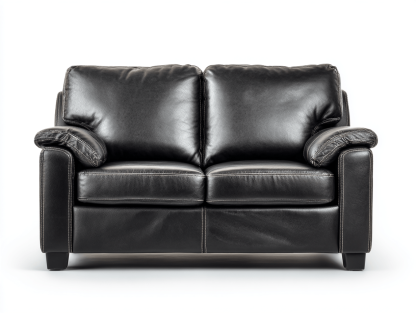 Canapé 2 places – cuir synthétique noir – assises rembourrées confortables