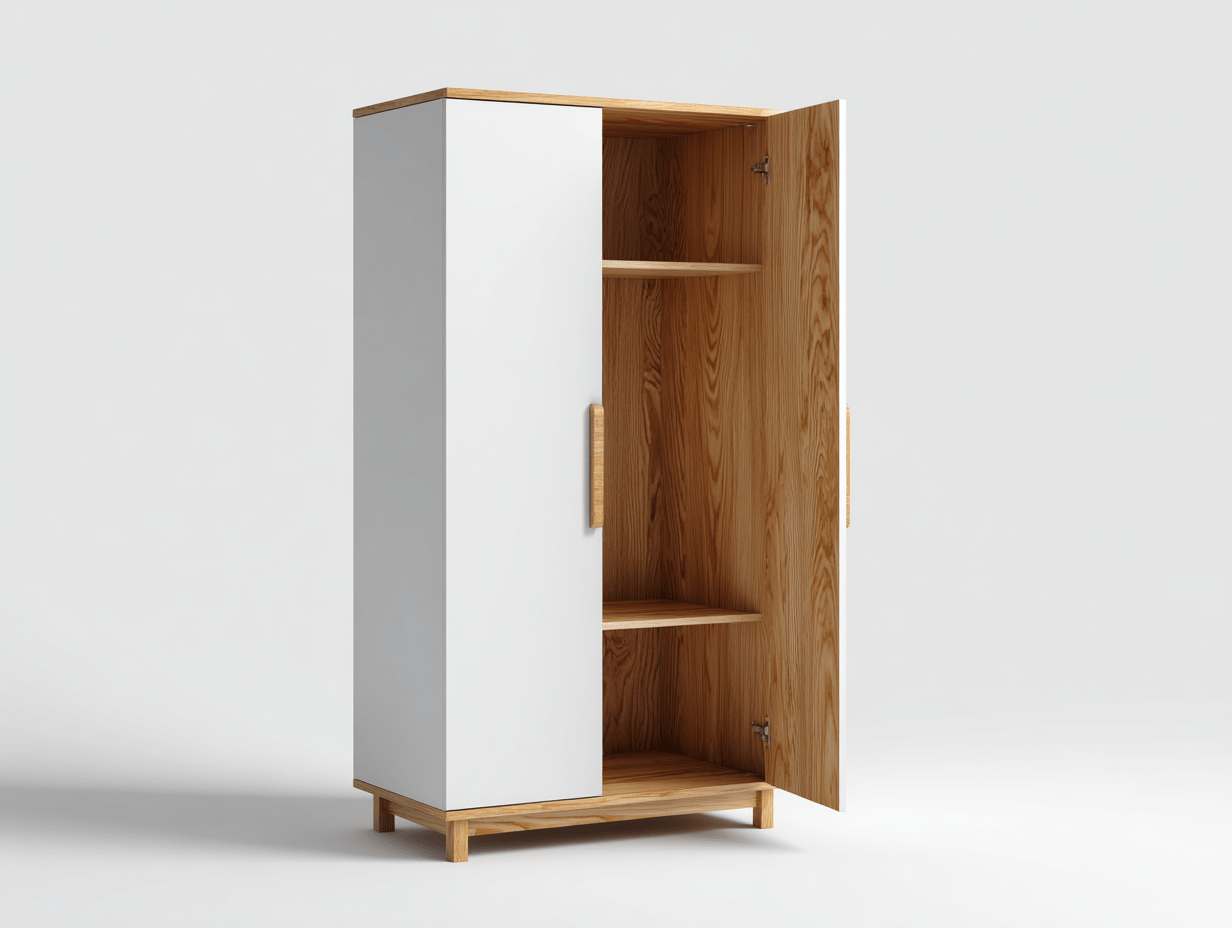 Armoire 2 portes – blanc et chêne – avec étagères de rangement